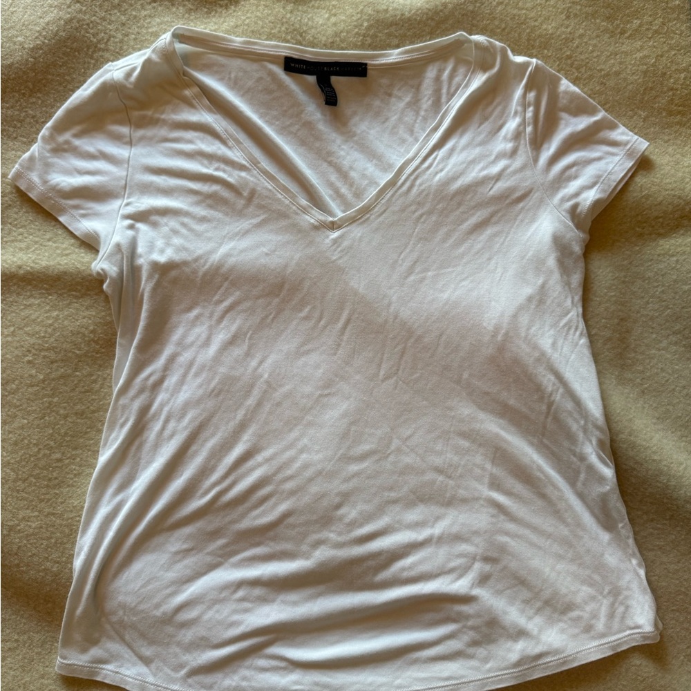 White House Black Market Classic White V-Neck Tee